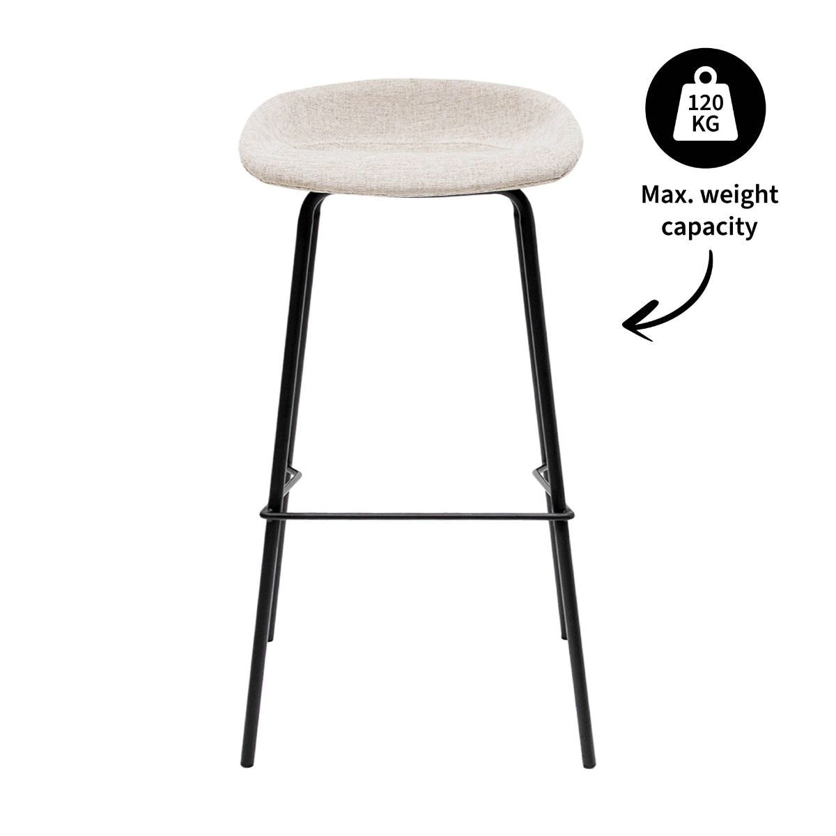 Barhocker – Strukturstoff Bezug, Schwarzes Metallgestell, Champagne Farbe, 80 cm Höhe - Riga | Kick Collection