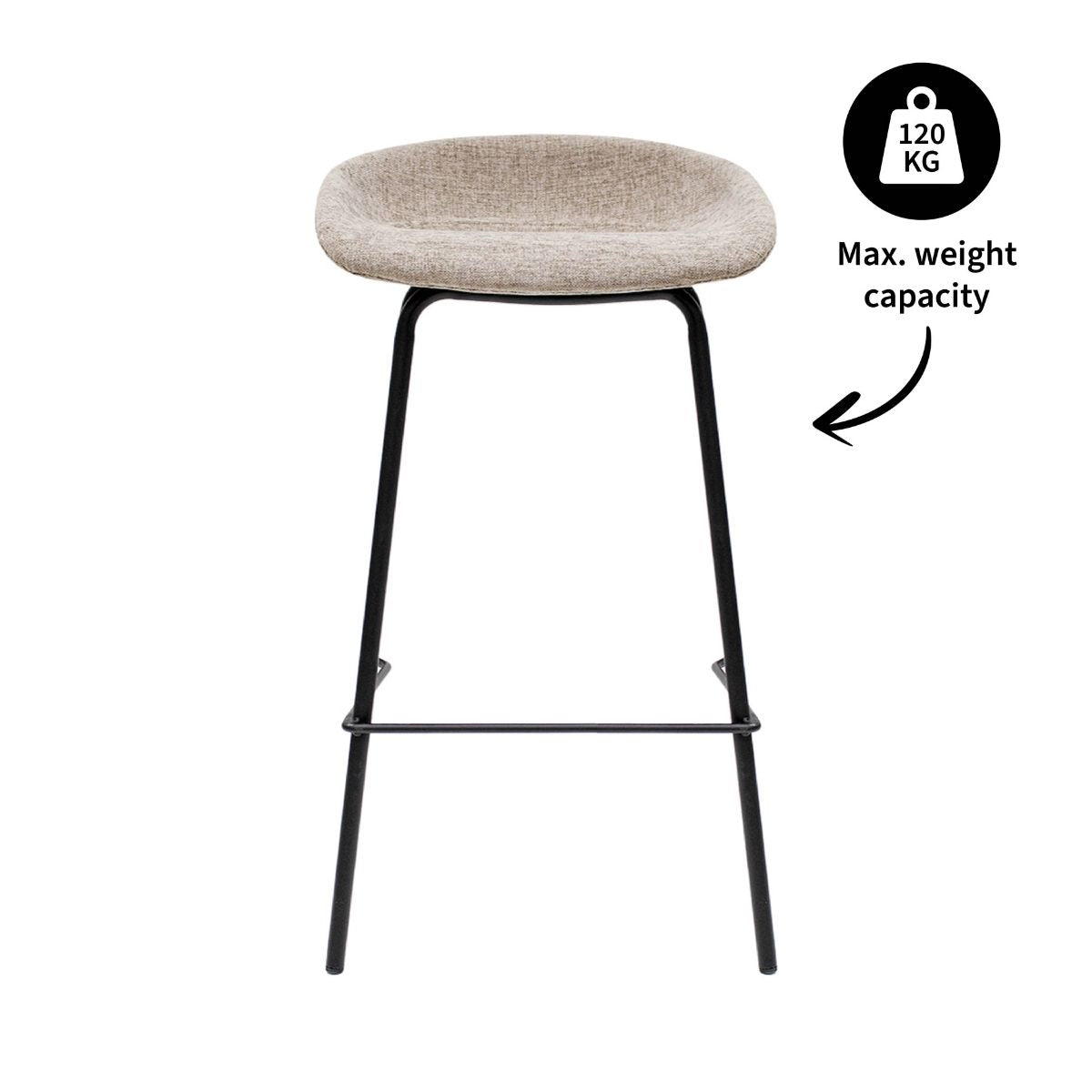 Barhocker – Strukturstoff Bezug, Schwarzes Metallgestell, Taupe Farbe, 70 cm Höhe - Riga | Kick Collection