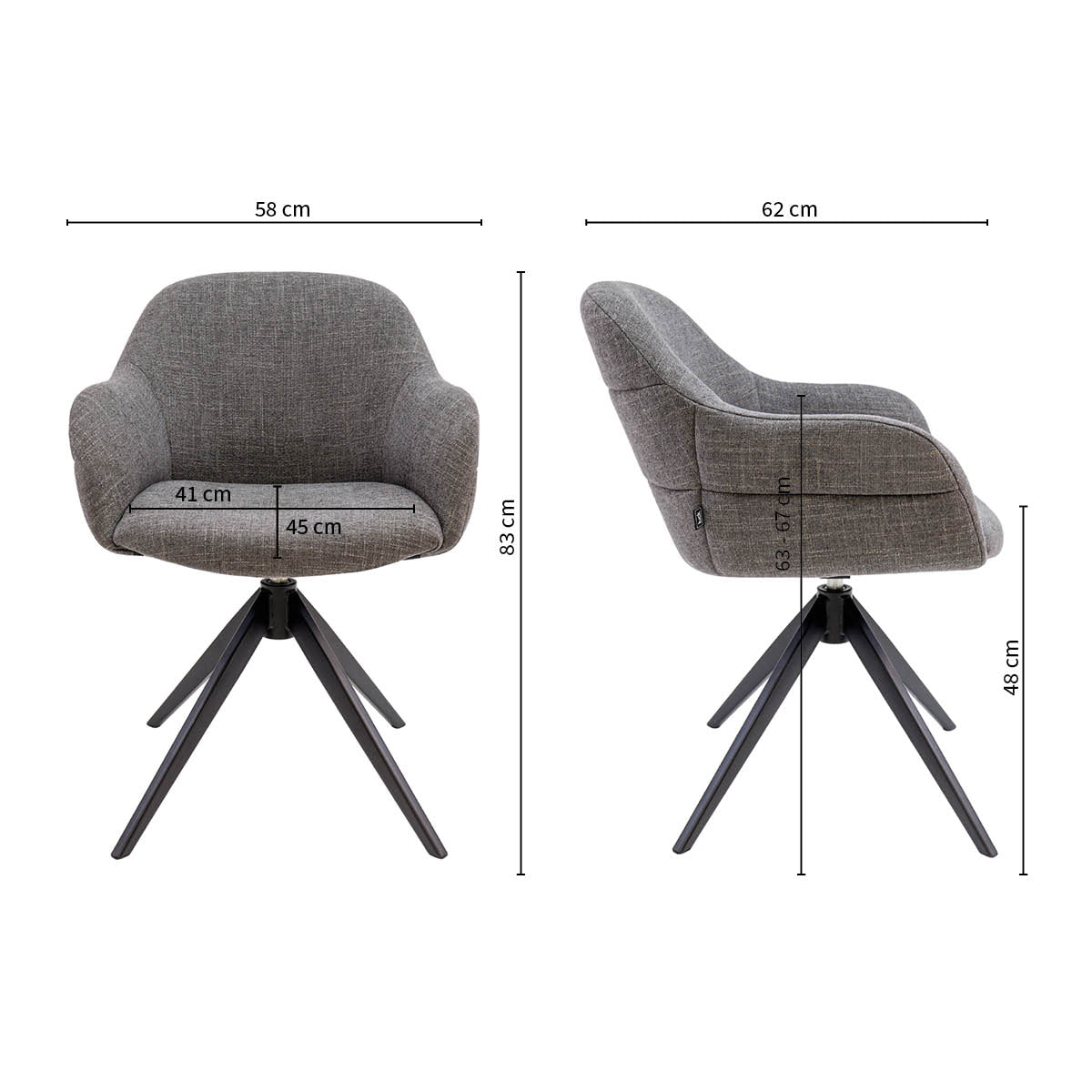Drehstuhl – Strukturstoff Bezug, Drehbares Metallgestell, Dunkelgraue Farbe - Noel | Kick Collection