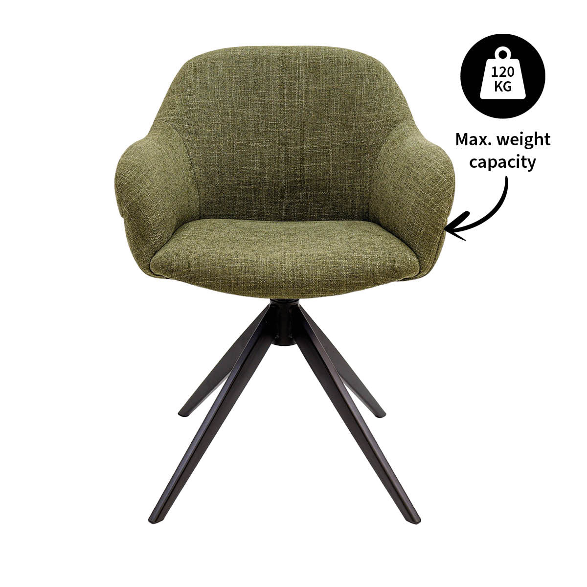 Drehstuhl – Strukturstoff Bezug, Drehbares Metallgestell, Grüne Farbe - Noel | Kick Collection