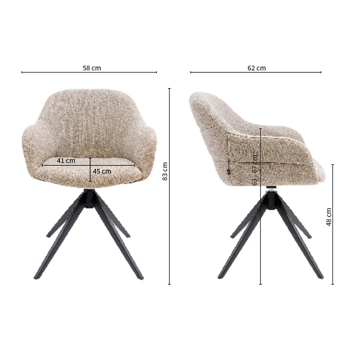 Drehstuhl – Strukturstoff Bezug, Drehbares Metallgestell, Taupe Farbe - Noel | Kick Collection