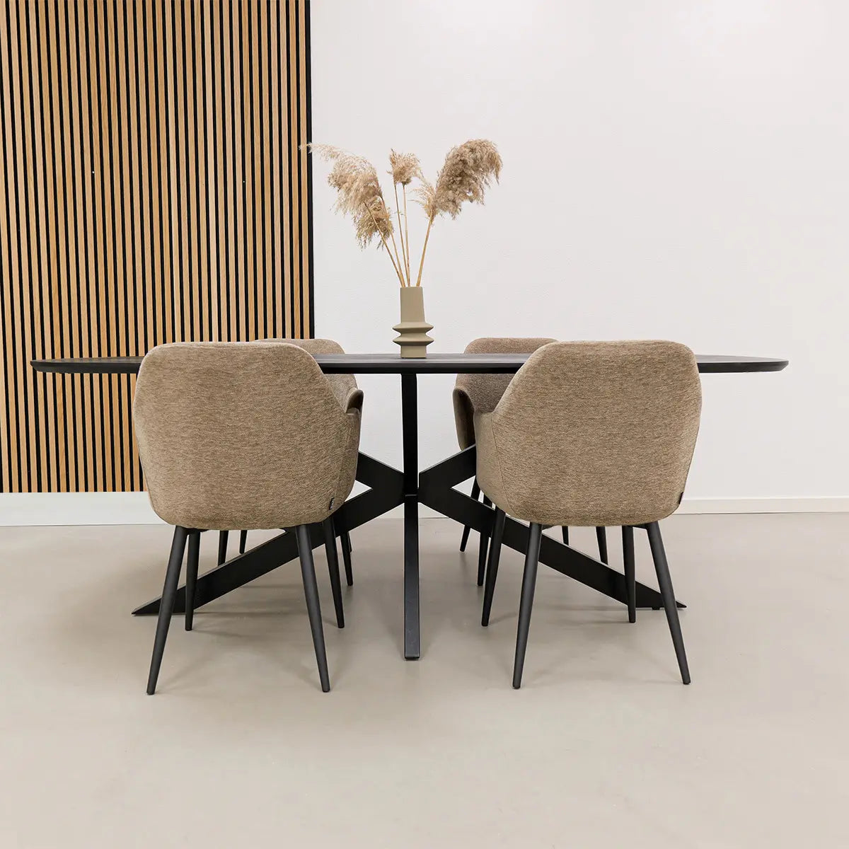 Esszimmerstuhl – Texture Stoff, Metallgestell Schwarz, Taupe Farbe - Jodi | Kick Collection