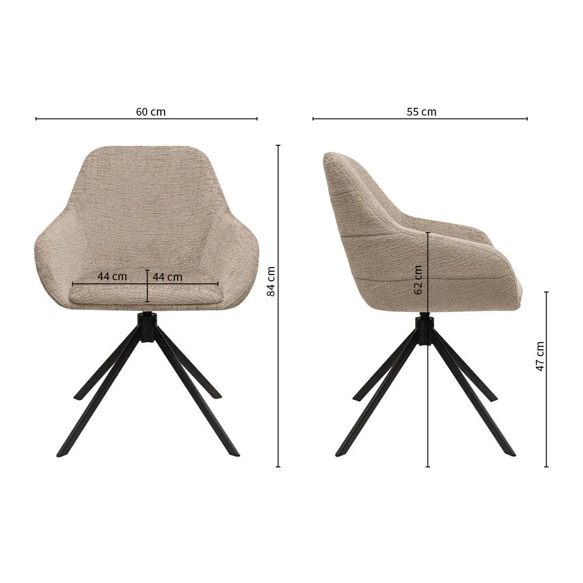 Drehstuhl – Texture Stoff, 360° Drehfunktion, Beige Farbe - Jule | Kick Collection