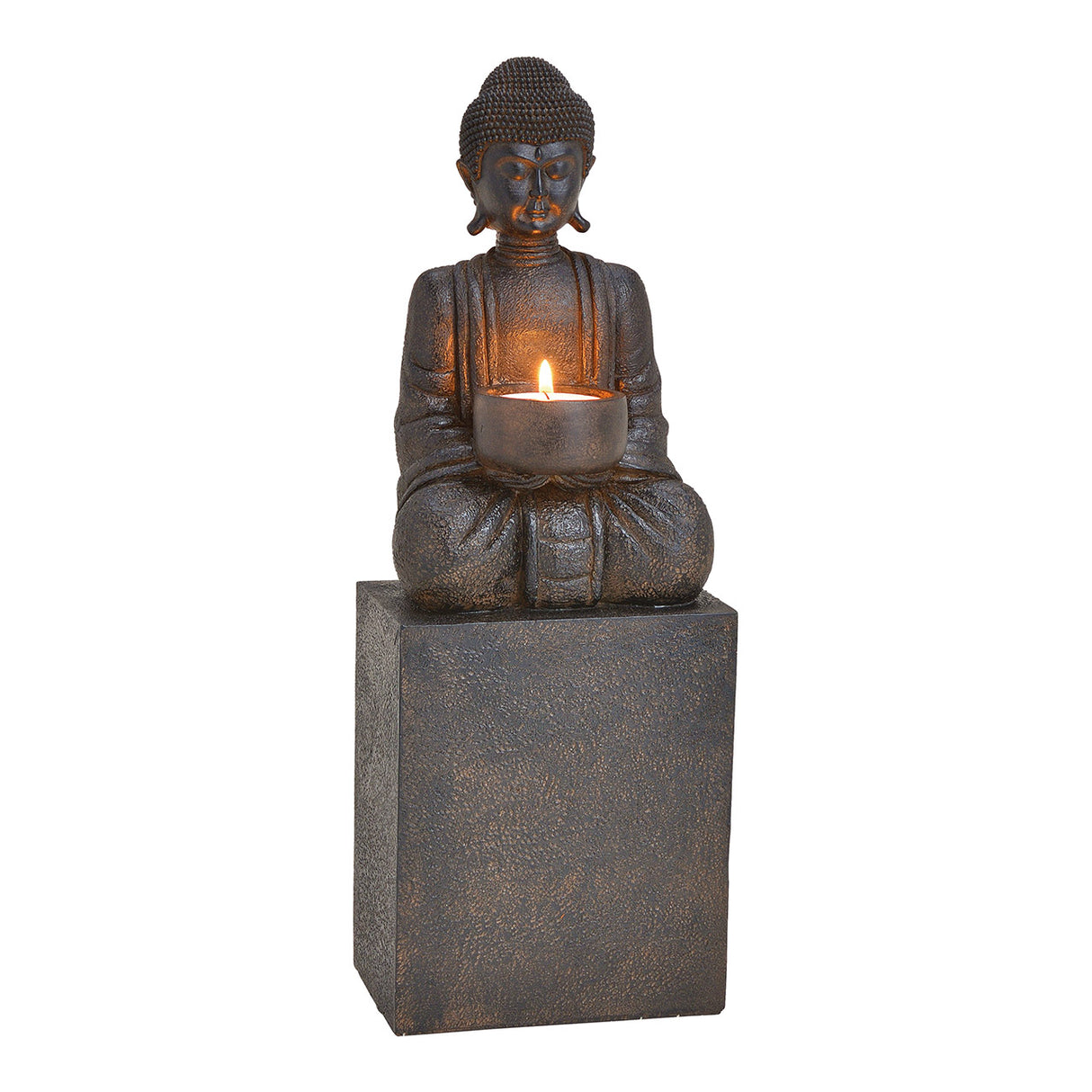 Teelichthalter Buddha-Figur aus Poly in Mattschwarz mit Skulptur-Optik, Teelichtmulde & Standdeko-Design | Wurm