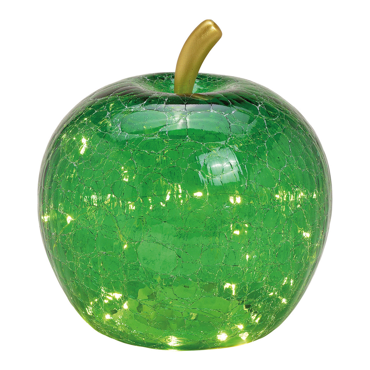 Dekoobjekt Apfel mit 30 LEDs dunkelgrünem Glas Timer-Funktion & stimmungsvollem Licht | Wurm