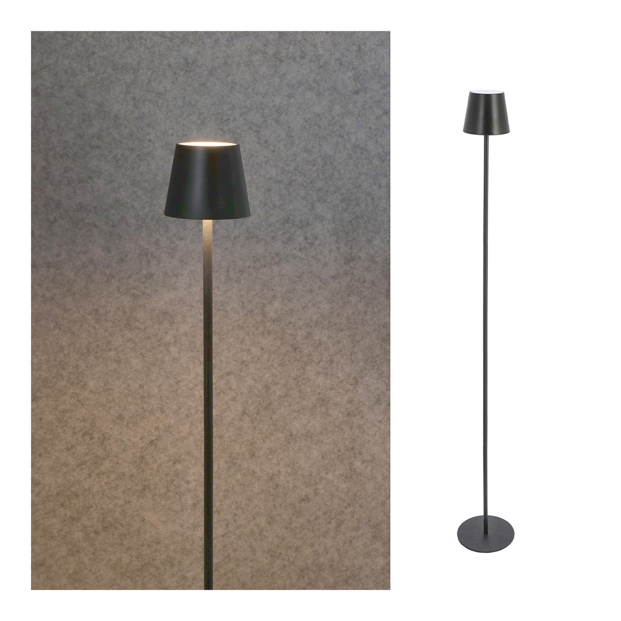 LED-Stehleuchte aus Metall mit warmweißem Licht, stufenloser Dimmfunktion, schlankem Säulendesign und USB-Anschluss | Wurm
