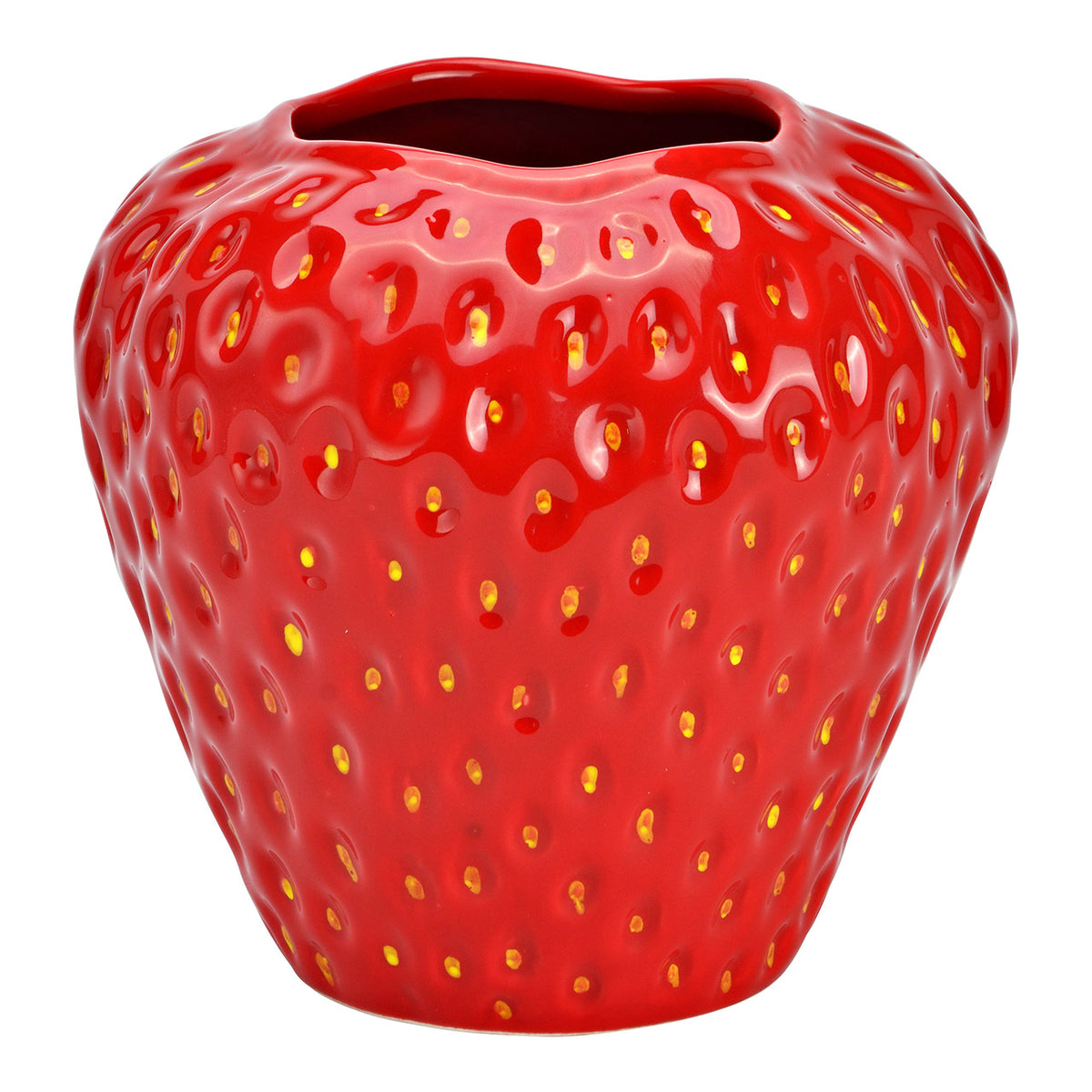 Vase aus roter Keramik mit Erdbeer-Motiv glänzendem Finish & dekorativem Design | Wurm