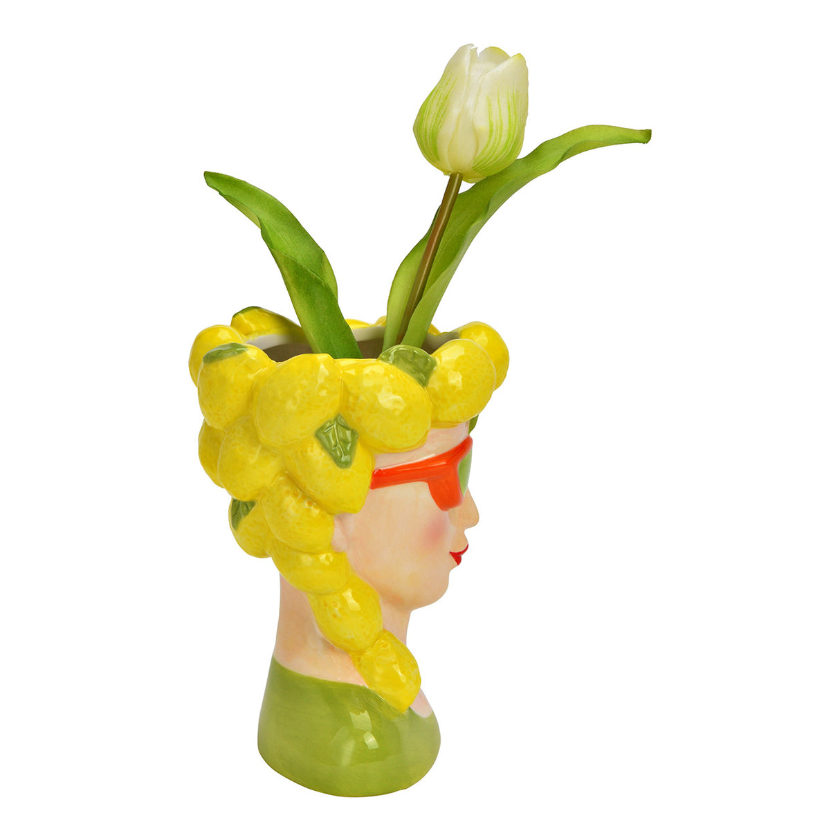 Vase aus Keramik, Mehrfarbige Glasur, Dekoratives Zitronen-Design – Frau | Wurm