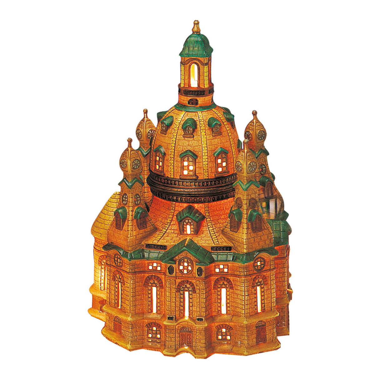 Dekoobjekt Porzellan-Lichthaus Frauenkirche Dresden mit farbigen Details & beleuchtetem Akzent | Wurm