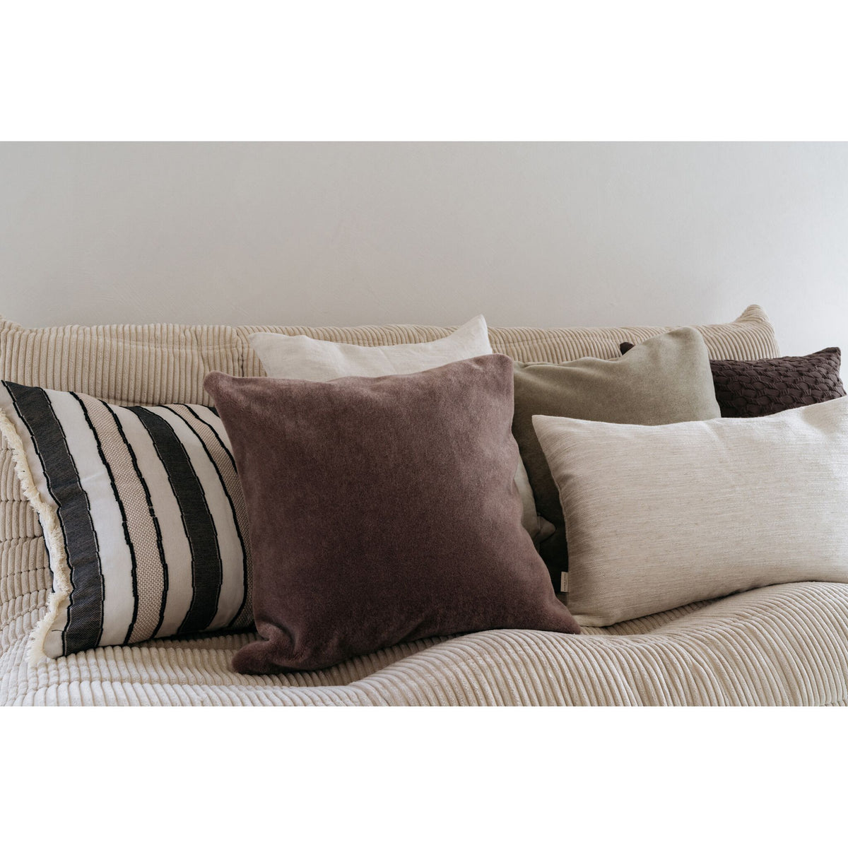 Kissenbezug – Bio-Baumwolle, Gewebtes Streifendesign, Naturfarbe - Holly | Studio Femme Home
