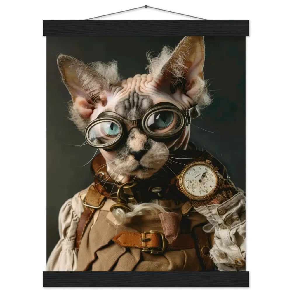 Schoolposter - Devon-Rex-Katze, sandfarbener Mantel, Lederakzente, goldene Taschenuhr | St Tropez Art