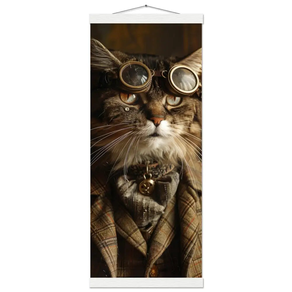 Schulposter - Männliche Exotische Katze, Steampunk-Stil, antike goldfarbene Uhr, bronzefarbene Brille | St Tropez Art