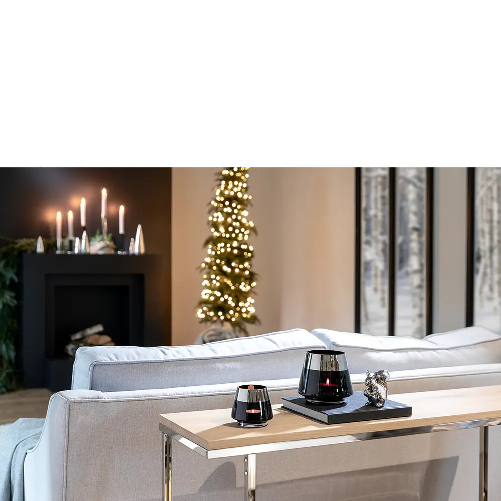 Teelichthalter – Mundgeblasenes Glas, Silberfarbener Rand, Stimmungsvolles Design - Jona | Fink Living
