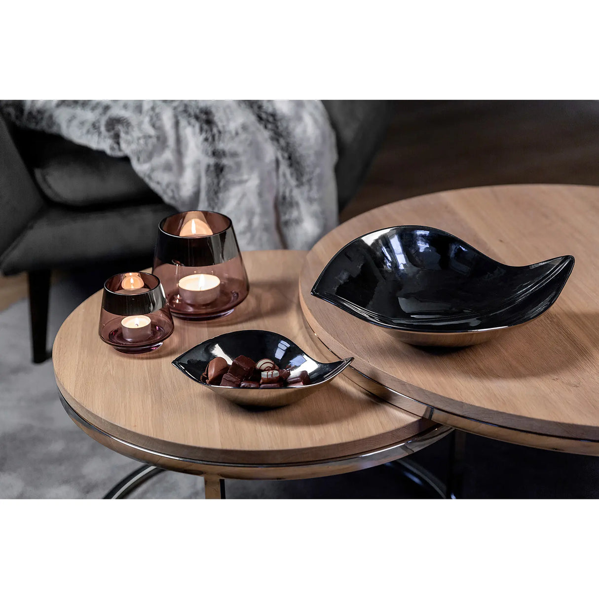 Teelichthalter – Mundgeblasenes Glas, Silberfarbener Rand, Stimmungsvolles Design - Jona | Fink Living