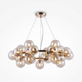 Pendelleuchte mit goldfarbenem Metallrahmen und bernsteinfarbenen, spiegelnden Glasdiffusoren im modernen Design – Dallas| Maytoni - Esszett Luxury | Stilvolles Wohnen mit Charakter