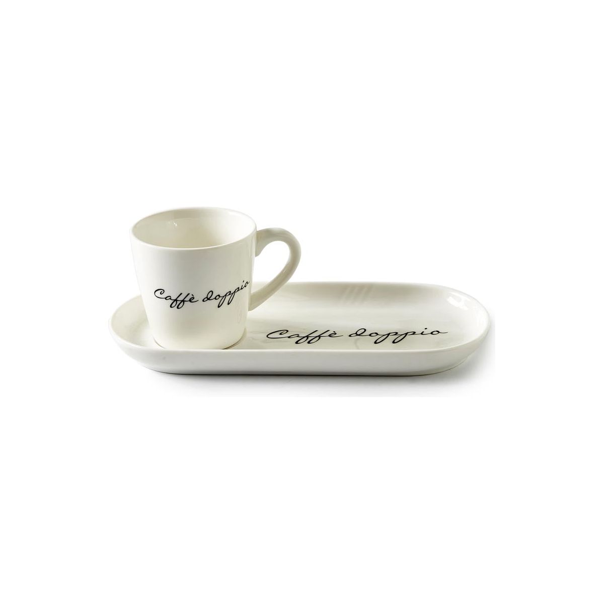 Tassen - und Untertassen - Set aus Porzellan mit Text, 85 ml, 2 Stück – Caffè Solo 2 - teilig | Rivièra Maison - Esszett Luxury | Stilvolles Wohnen mit Charakter