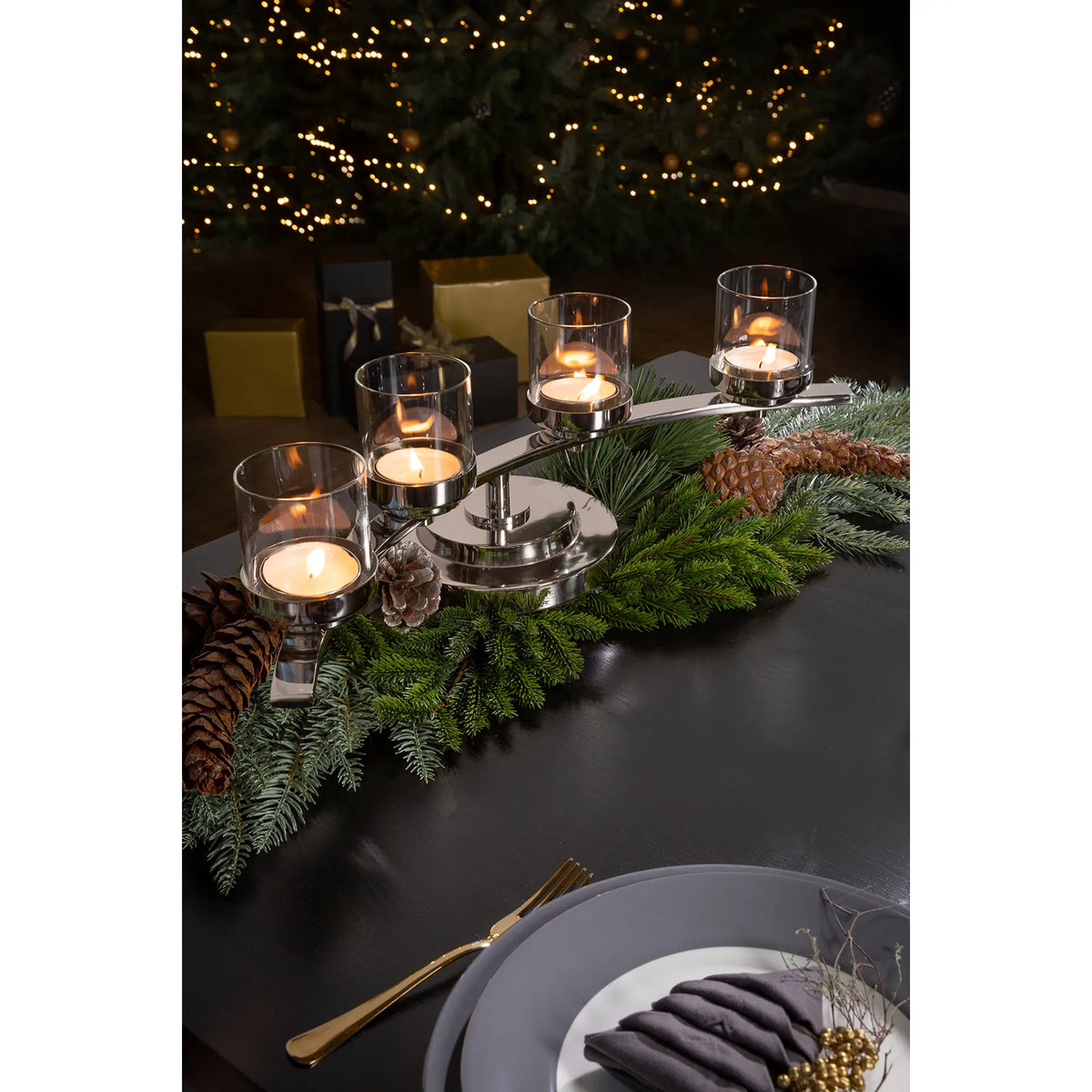 Kerzenständer – Glaseinsatz, Moderne Linienführung, Glanzoptik - Dunja | Fink Living