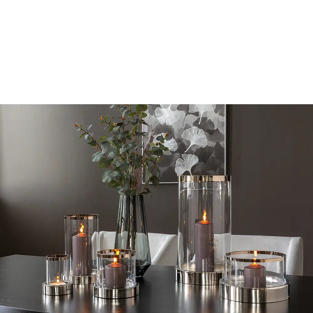 Windlicht – Platin-Dekor, Glaseinsatz, Elegante Form - Empire | Fink Living