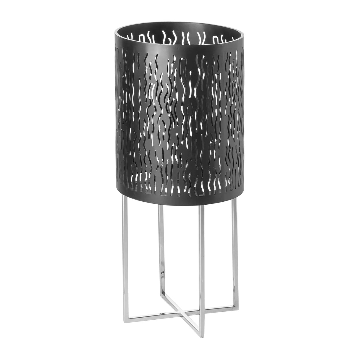 Windlicht – Schwarzes Metall, Silberner Glanz, Wellenförmiges Muster - Baccus | Fink Living