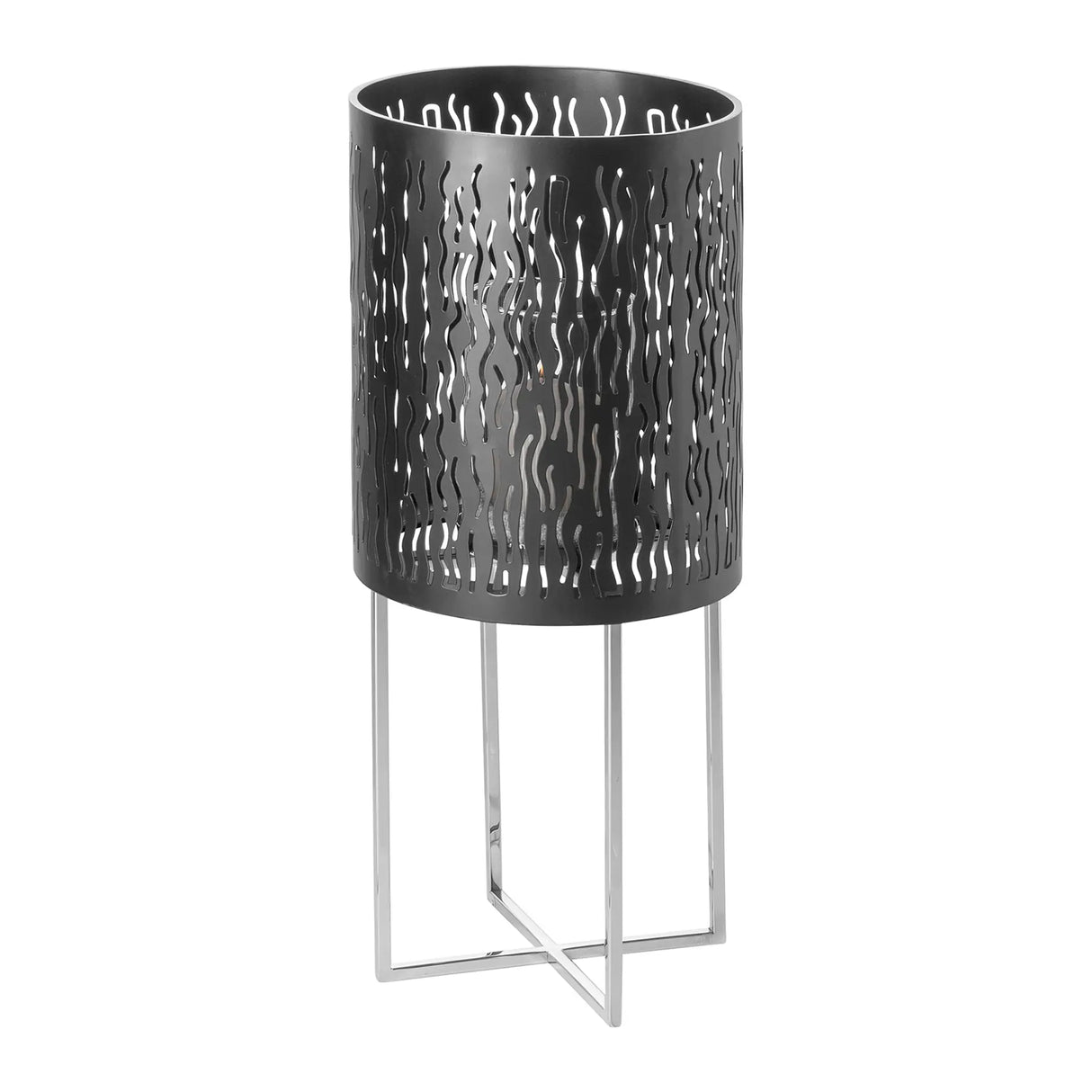 Windlicht – Schwarzes Metall, Silberner Glanz, Wellenförmiges Muster - Baccus | Fink Living
