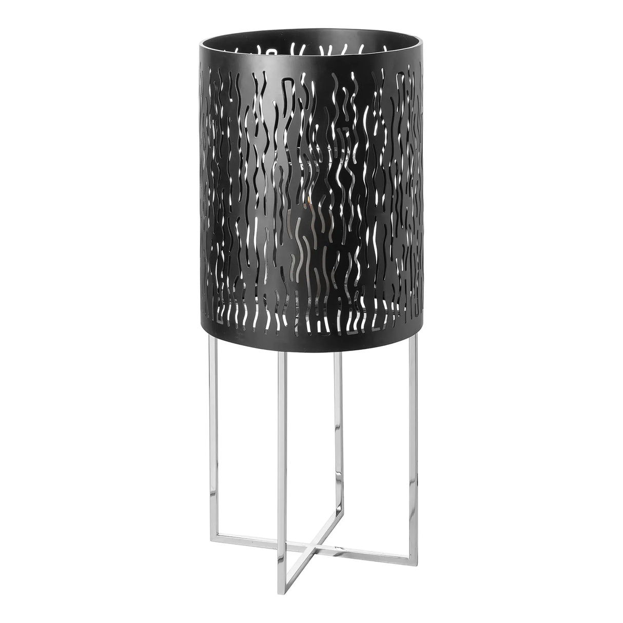 Windlicht – Schwarzes Metall, Silberner Glanz, Wellenförmiges Muster - Baccus | Fink Living