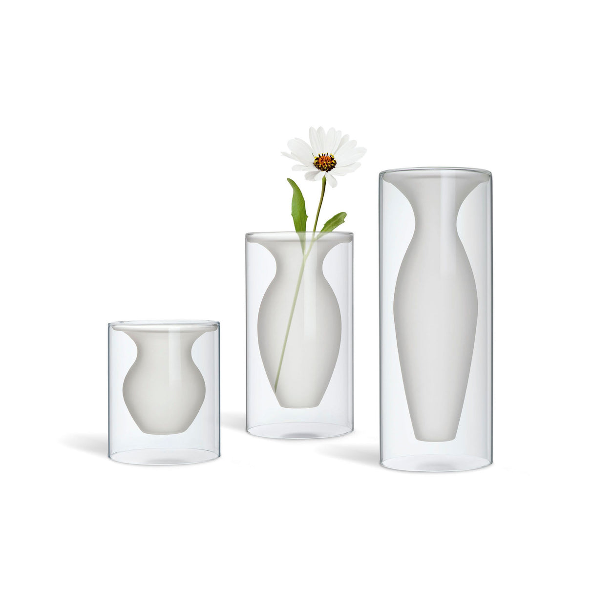 Vase mit schwebendem Glasdesign, matt-klar Kontrast und handgefertigter Verarbeitung – Esmeralda| Philippi