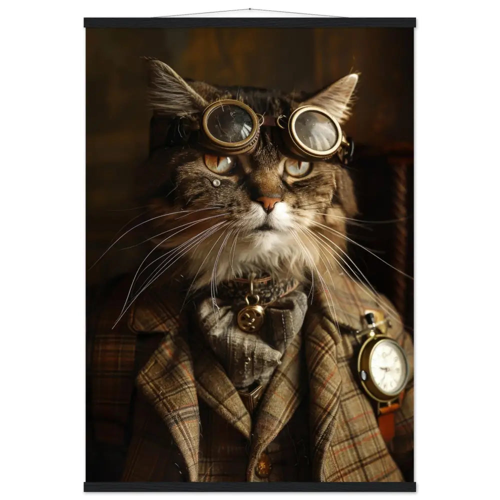 School Poster - Steampunk Vintage Exotic Shorthair Cat Motif, Matte FSC Paper, Magnetic Wooden Strips | St Tropez Art