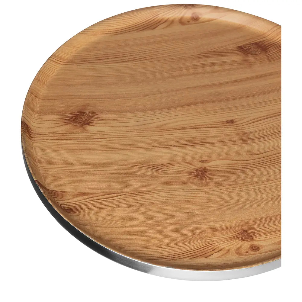 Tablett – Runde Form, Holzoptik Design, Edelstahl, Braun Silber - Timber | Fink Living