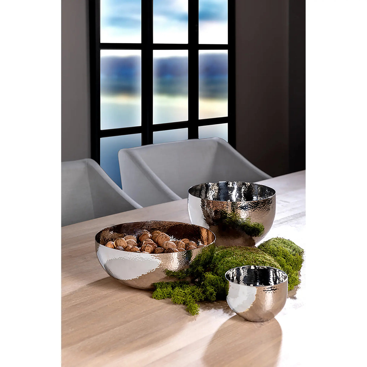 Schale – Polierter Stahl, Feines Dekor, Hammerschlag Optik - Mirta | Fink Living