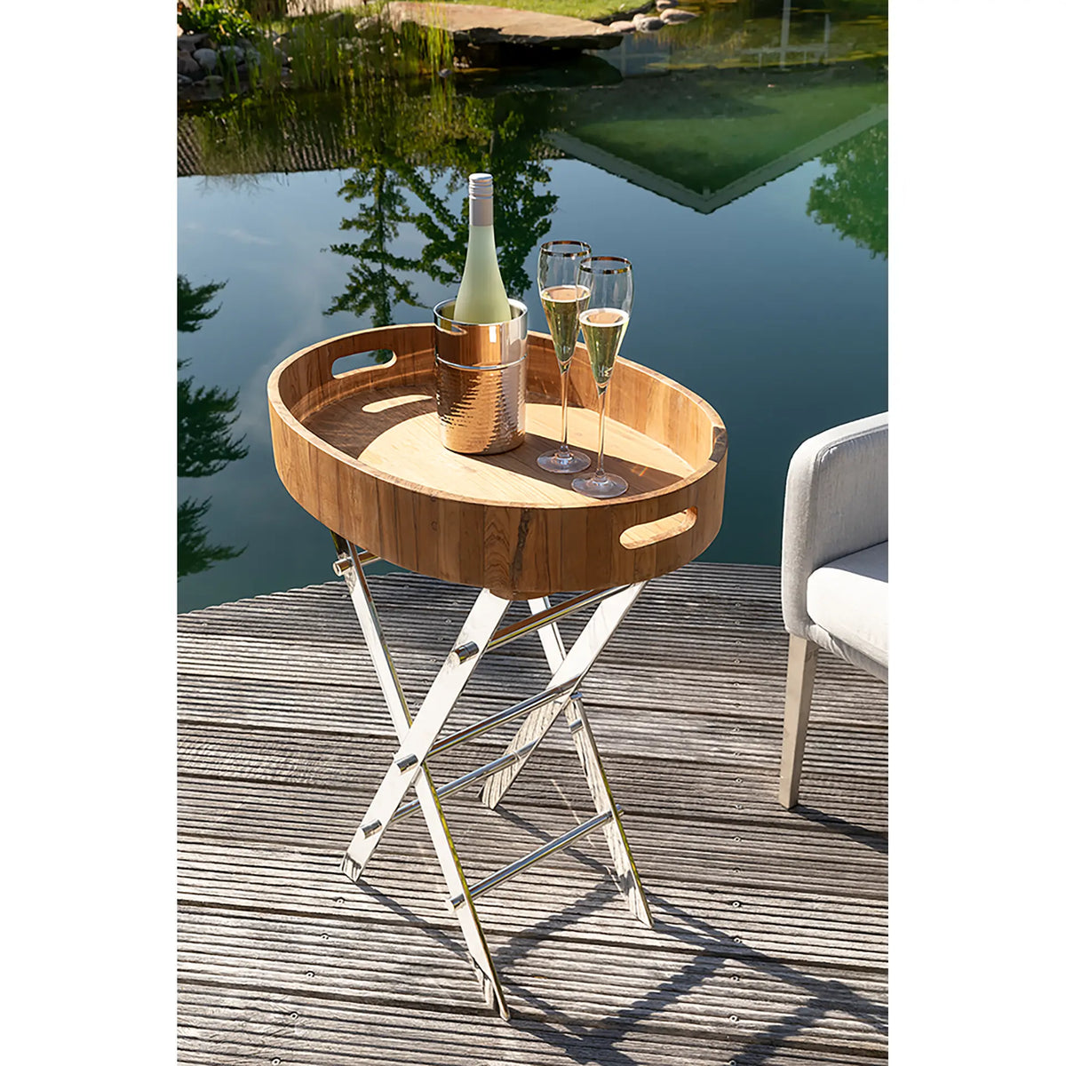Beistelltisch – Helles Teak, Klappgestell, Außenbereich - Rodeo | Fink Living