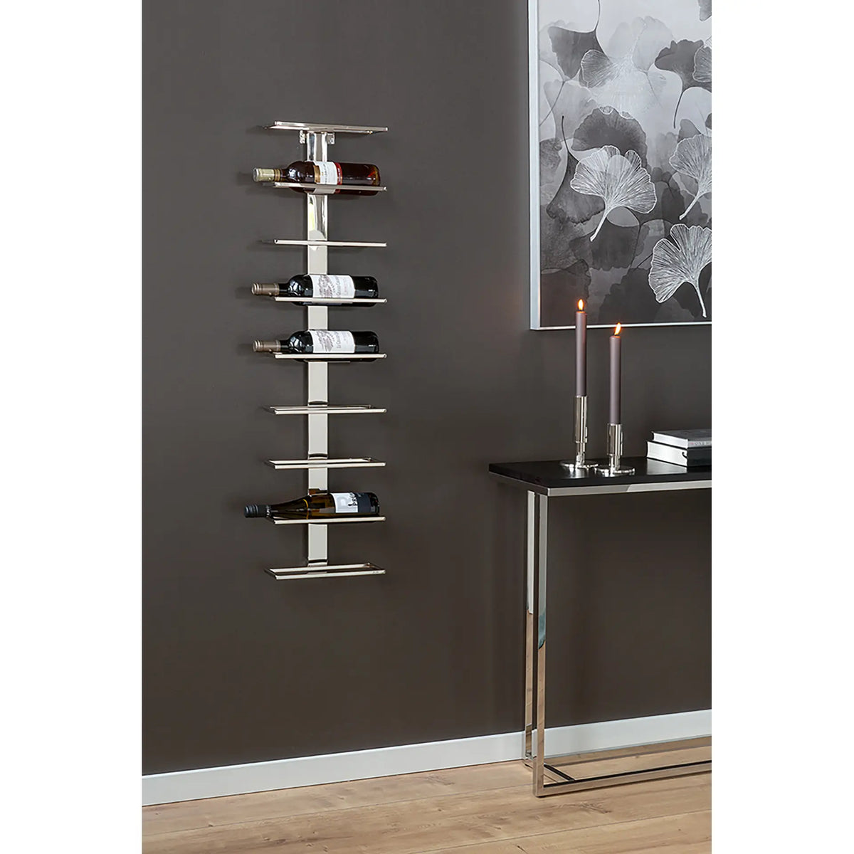 Weinregal – Hängendes Design, Rechteckige Form, Edelstahlmaterial, Nickel - Vinolo | Fink Living