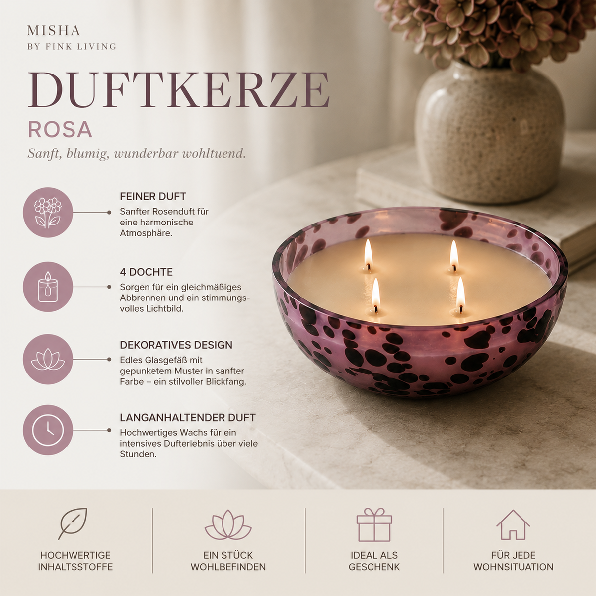Duftkerze – Farbiges Glas, Sojawachs-Mix, Lange Brenndauer - Misha | Fink Living