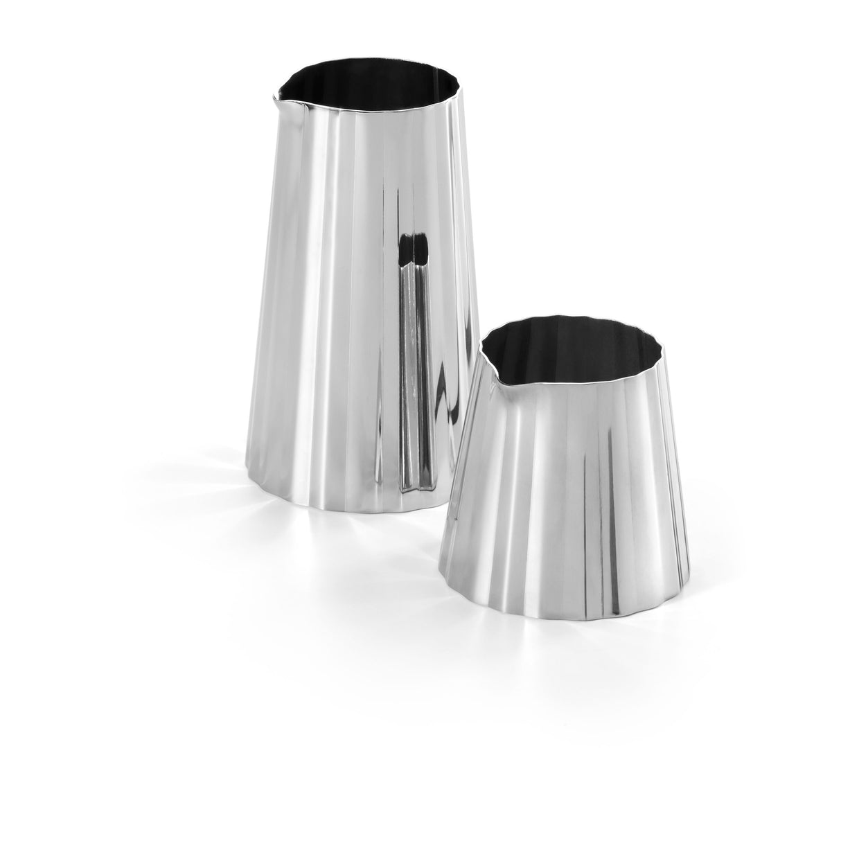 Milch- & Zuckerset aus Edelstahl plisseeähnliche Struktur puristisches, griffloses Design – Stripe | Philippi