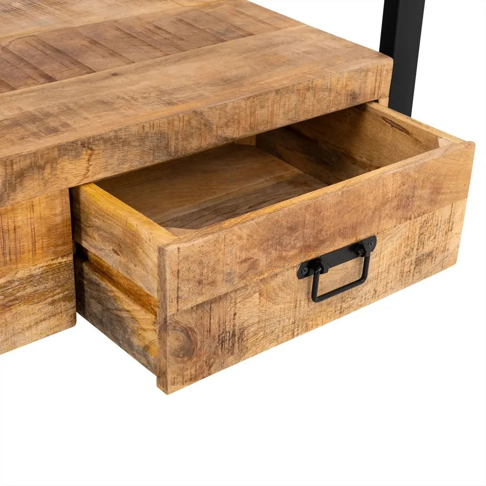 TV-Möbel – Natürliches Mangoholz, Schwarzer Stahl, Praktische Schubladen, 100 cm - Britt | Benoa