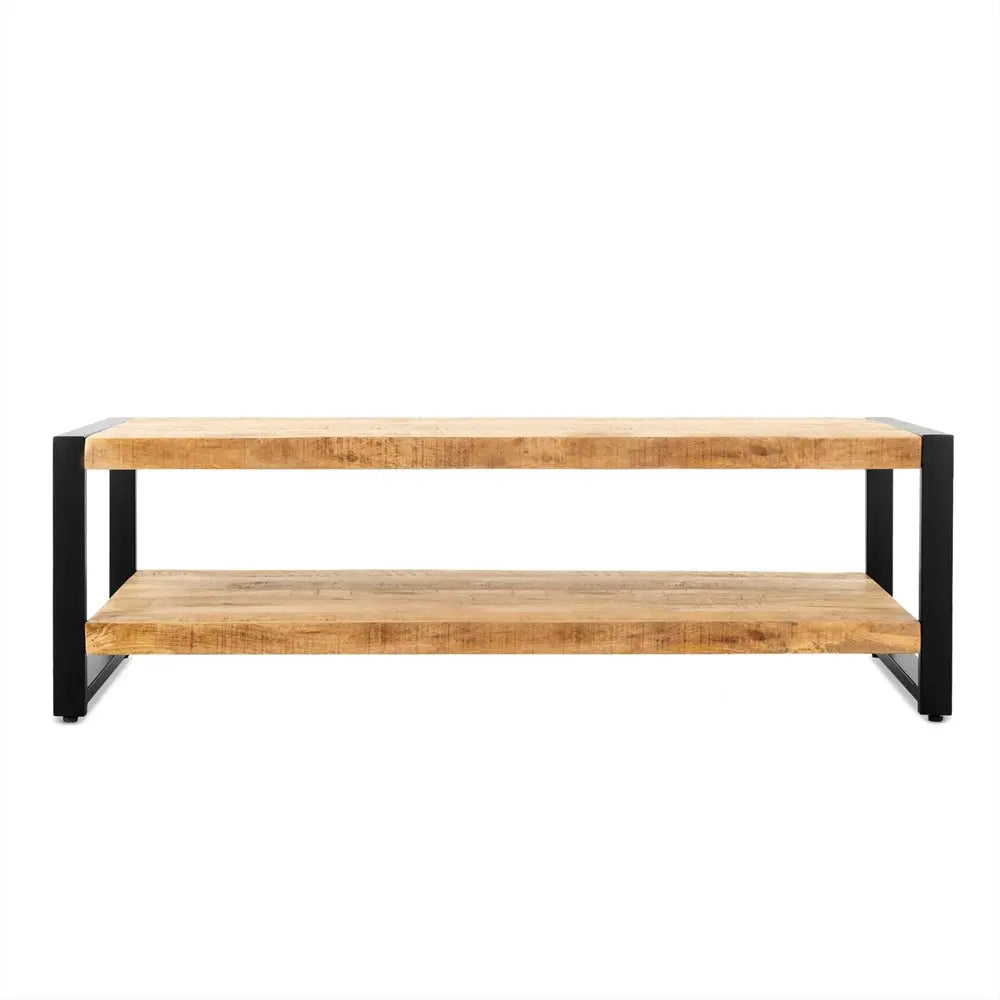 Couchtisch – Natürliches Mangoholz, Schwarzer Stahl, Untere Ablage, 140 cm - Britt | Benoa