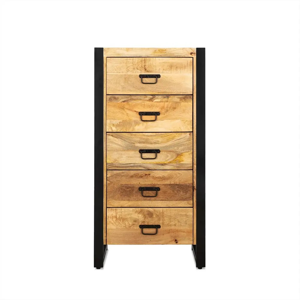 Kommode – Natürliches Mangoholz, Schwarzes Stahlgestell, Praktische Schubladen, 60 cm - Britt | Benoa