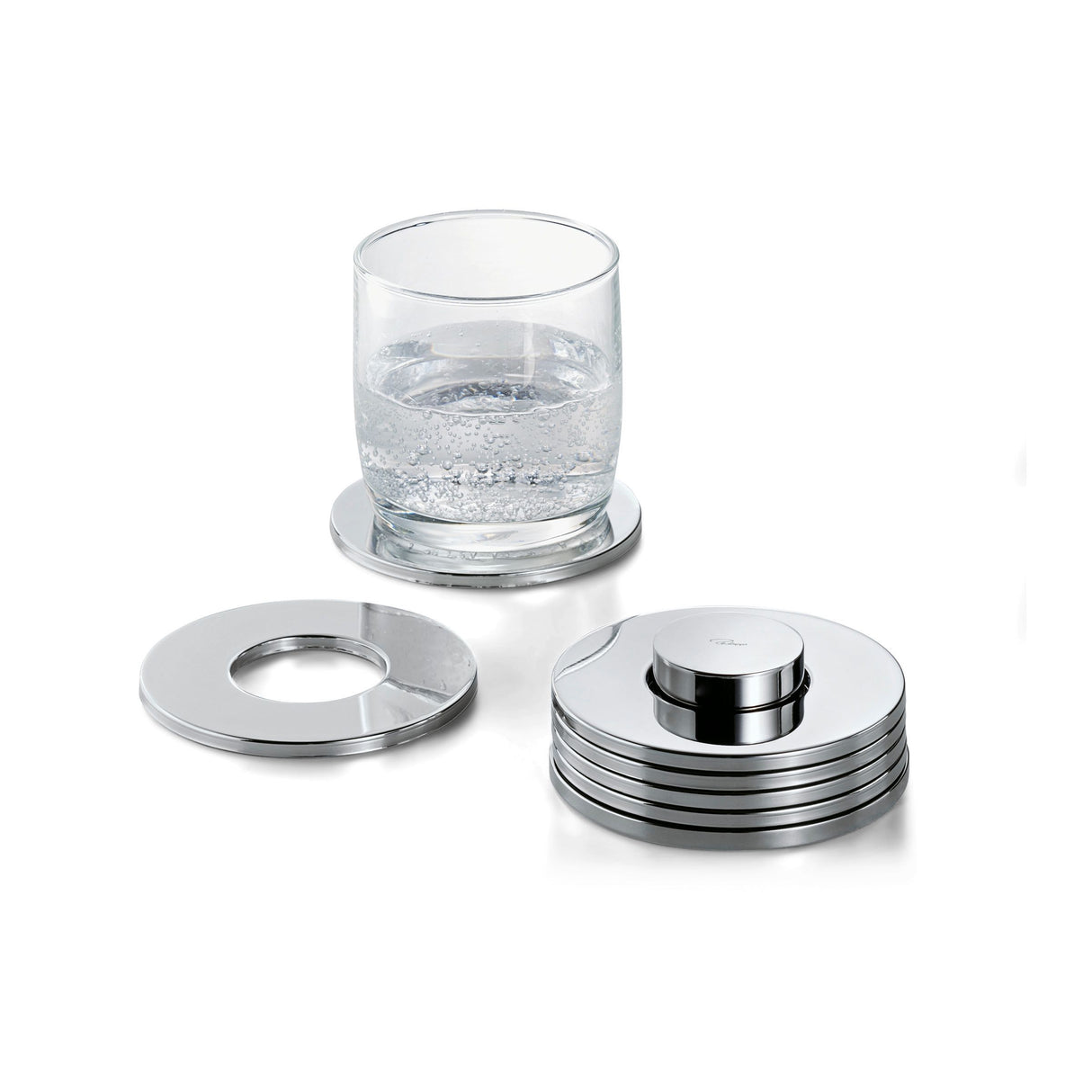 Untersetzer-Set aus metallischem Nickel spiegelpoliertes Finish weiche Anti-Rutsch-Unterseite – Rings | Philippi