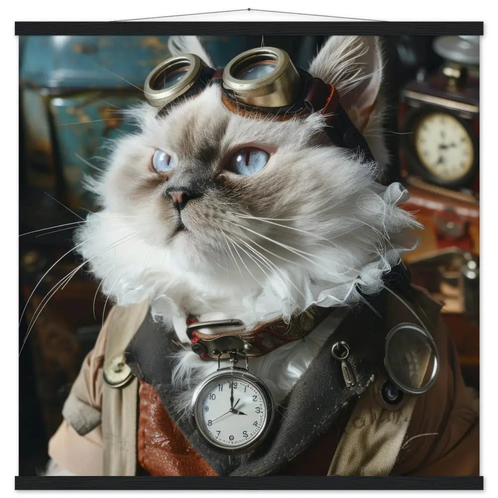Schulposter – LaPerm Katze, Muster-Jacke, Steampunk-Brille | St Tropez Art