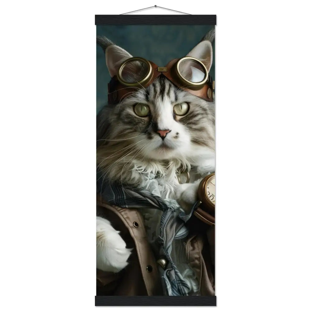 Schoolposter - Maine-Coon-Katze, beiger Mantel, Kupferknöpfe, bronzene Taschenuhr | St Tropez Art