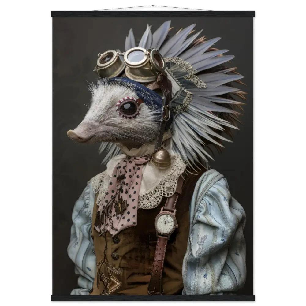 School Poster - Porcupine-Dog Motif, Steampunk Art Motif, Magnetic Wooden Hanger | St Tropez Art