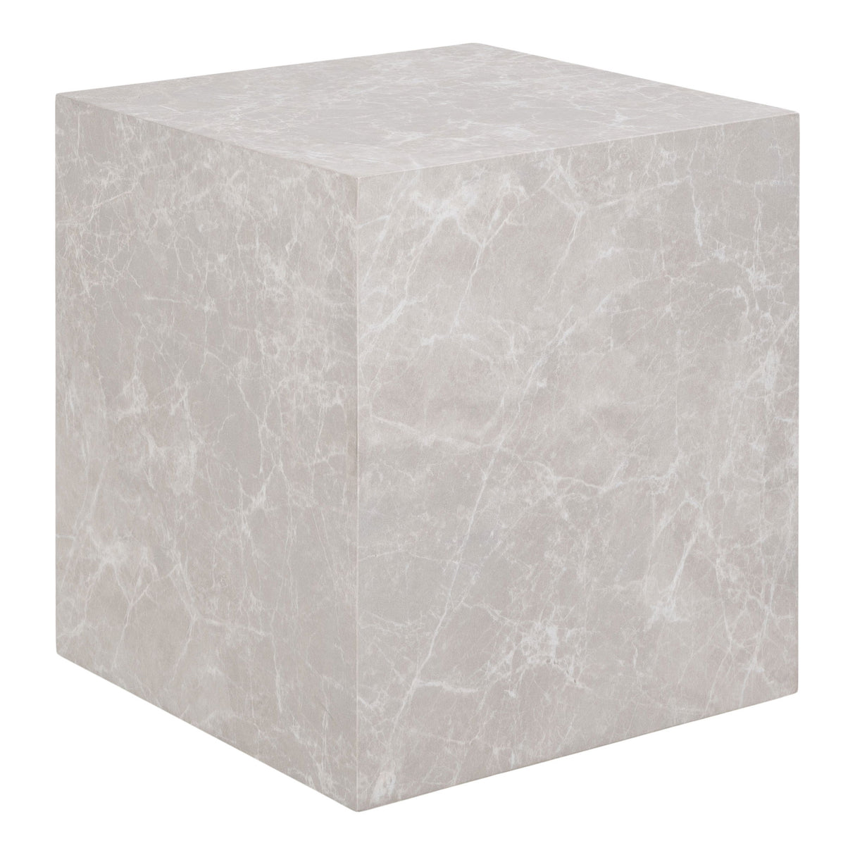 Beistelltisch - Beige Marmoroptik, Kubisches Design, 45 cm Höhe - Prague | House Nordic