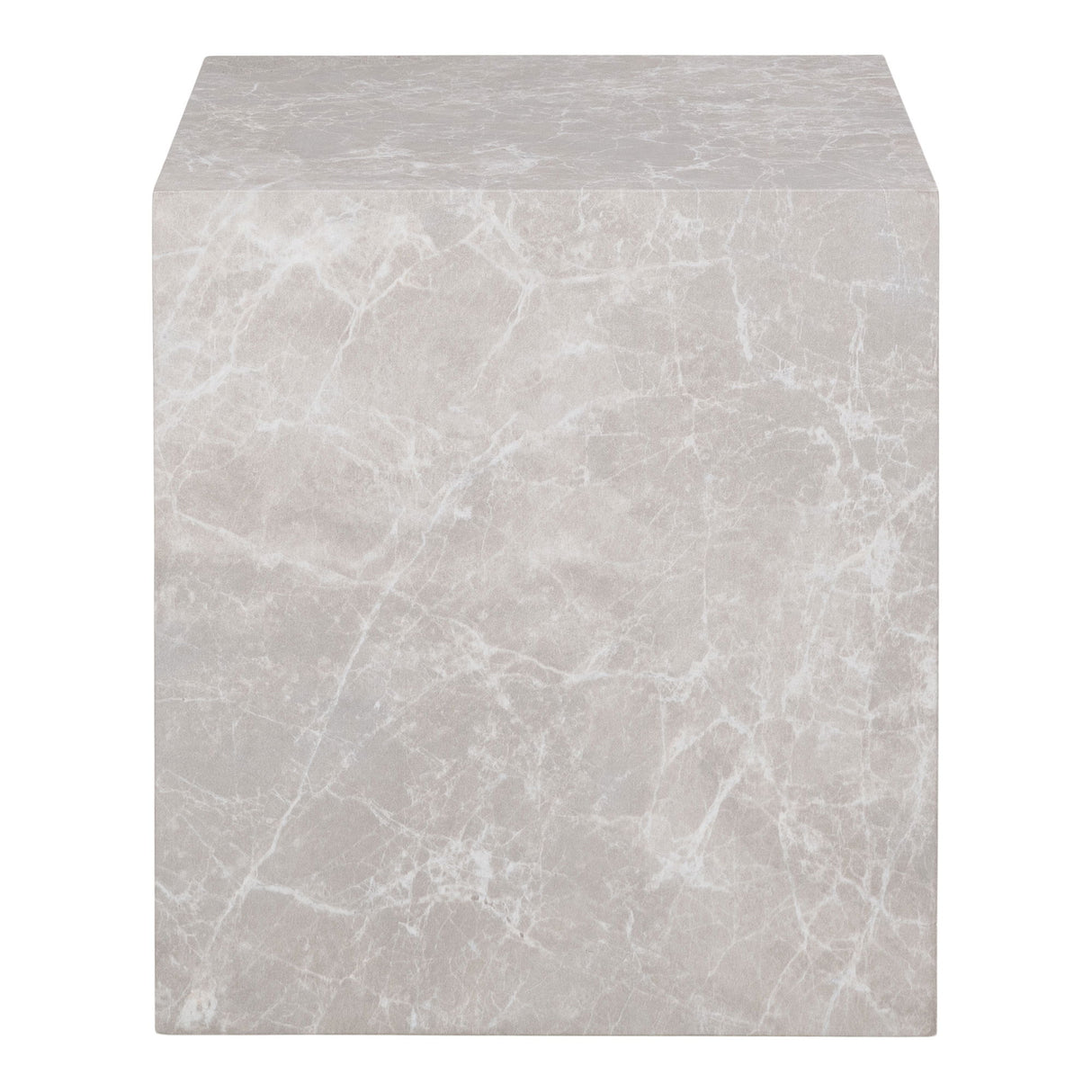 Beistelltisch - Beige Marmoroptik, Kubisches Design, 45 cm Höhe - Prague | House Nordic