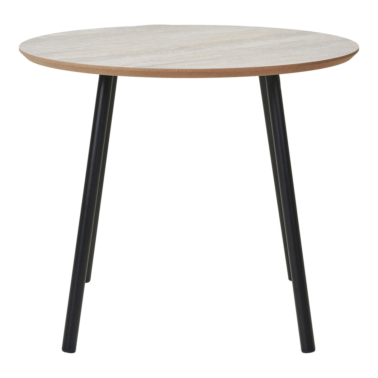 Coffee Table – Travertine Look, Round Shape, Black Legs – Aalst | House Nordic