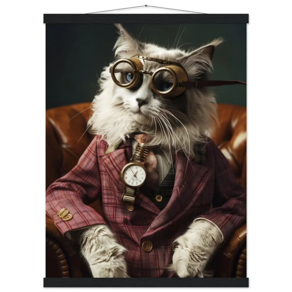 Schulposter - Steampunk-Vintage LaPerm Katzenmotiv, mattes FSC-Papier, magnetische Holzleisten | St Tropez Art
