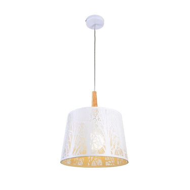 Pendelleuchte Weißer Metallrahmen, Holzdetails, Siebdruckschirm – Lantern | Maytoni - Esszett Luxury | Stilvolles Wohnen mit Charakter