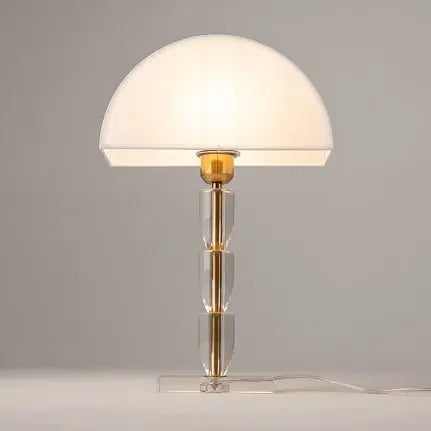 Table lamp Brass-colored metal structure White cotton shade & Transparent acrylic accents – Prima | Maytoni