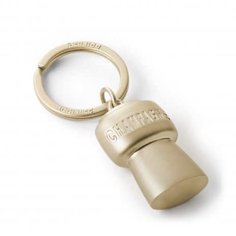 Schlüsselring Champagner-Korken-Design Mattgold Metallguss & Stilvolles Feiergeschenk – Champagne | Philippi
