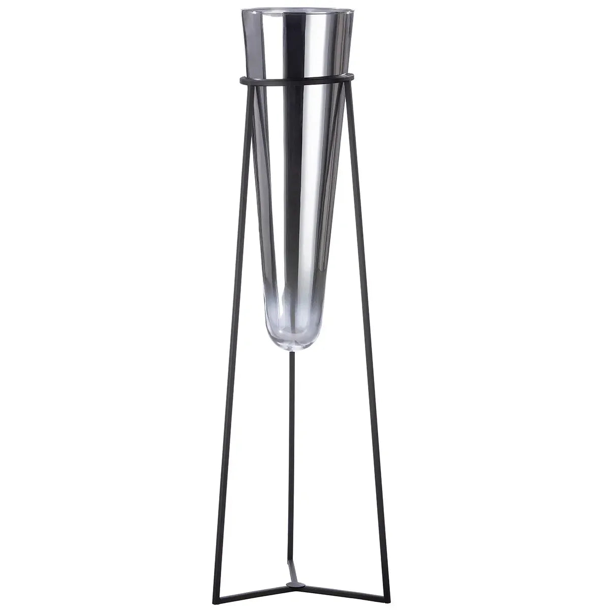 Bodenvase – Silbernes Glas, Schwarzer Akzent, 82cm Höhe - Future | Gilde