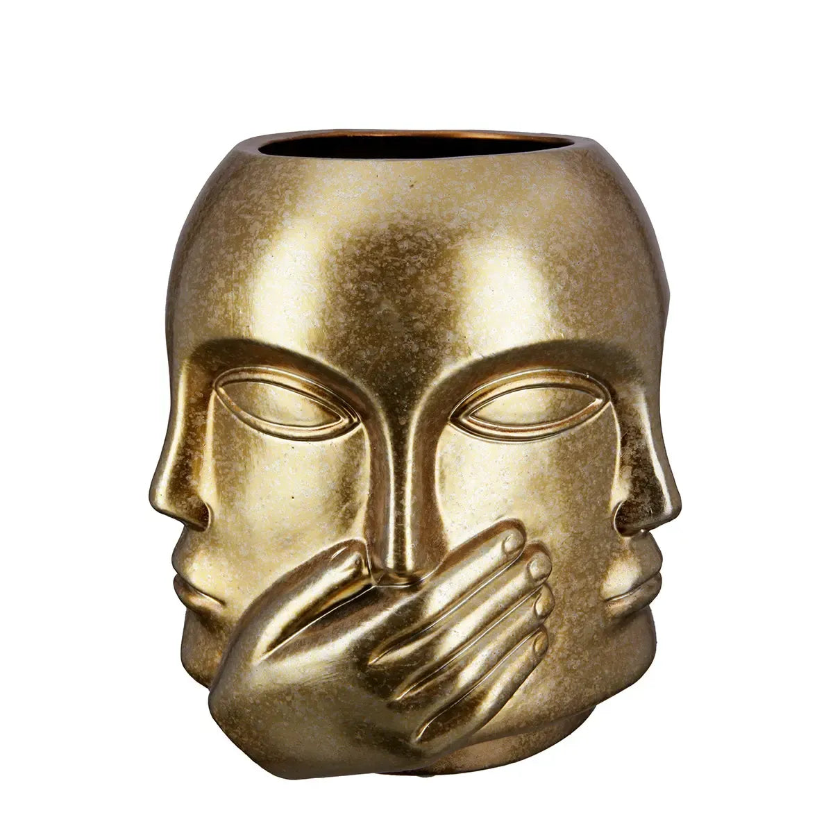 Gesichtsvase – Goldene Keramik, Glänzende Oberfläche, Handmotiv - Ponto | Gilde