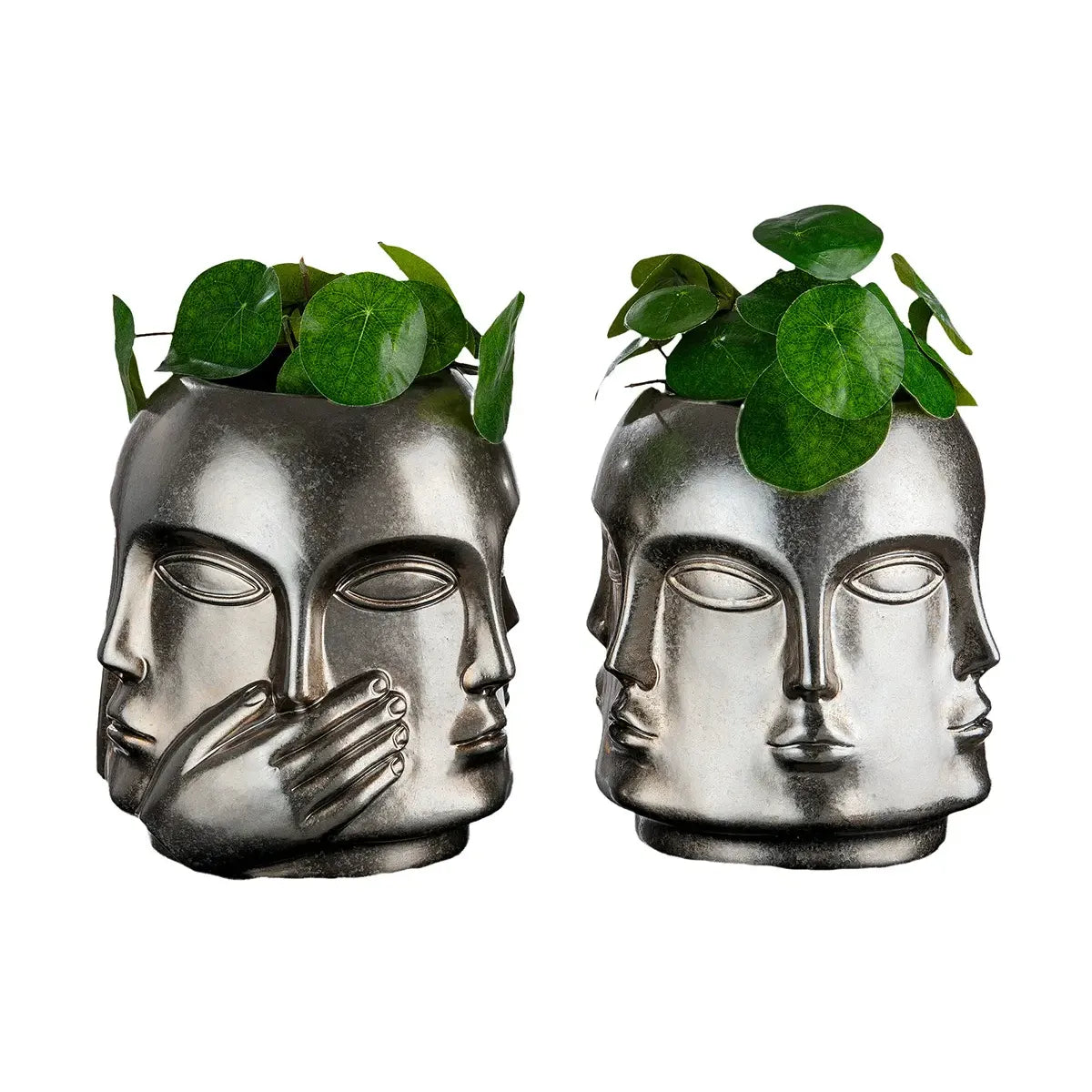 Gesichtsvase – Silberne Keramik, Glänzende Oberfläche, Handmotiv - Ponto | Gilde